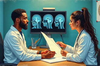 Radiologists reviewing brain MRI scans
