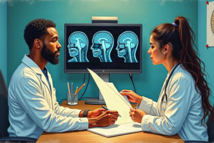 Radiologists reviewing brain MRI scans