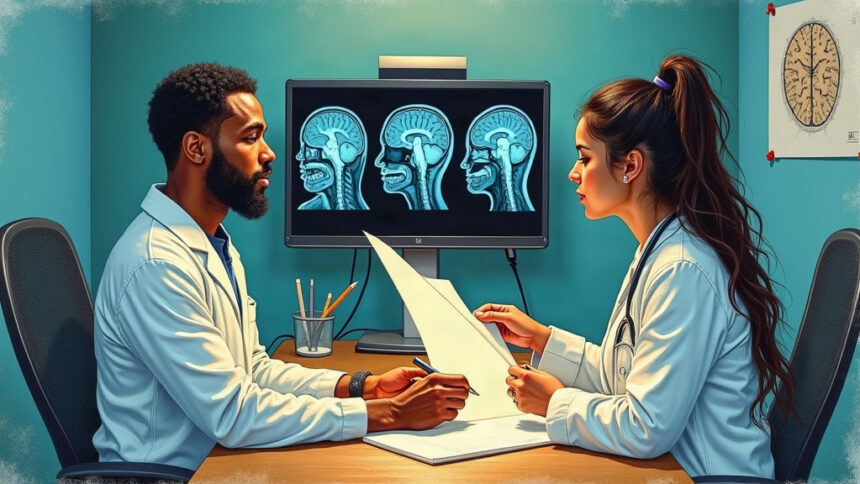 Radiologists reviewing brain MRI scans