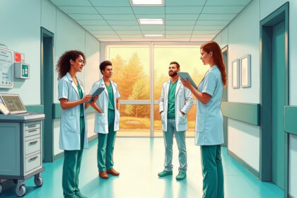 Clinical team in a European hospital corridor