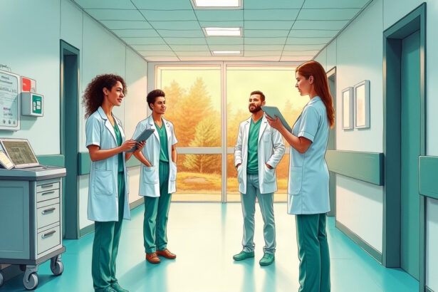 Clinical team in a European hospital corridor