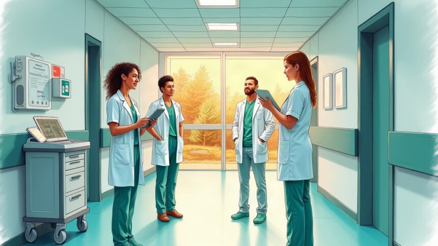 Clinical team in a European hospital corridor